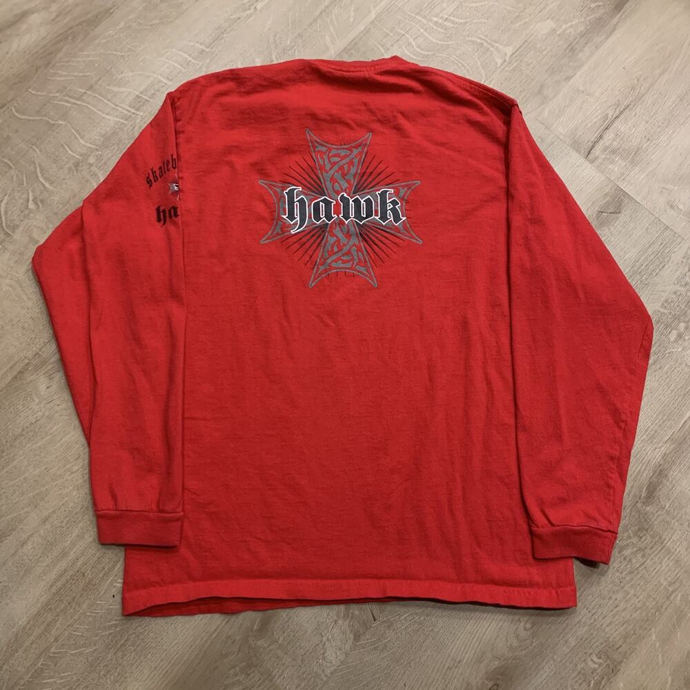 Vintage Y2K Tony Hawk Skateboards Cross T-Shirt Youth Boys XL Red Long Sleeve